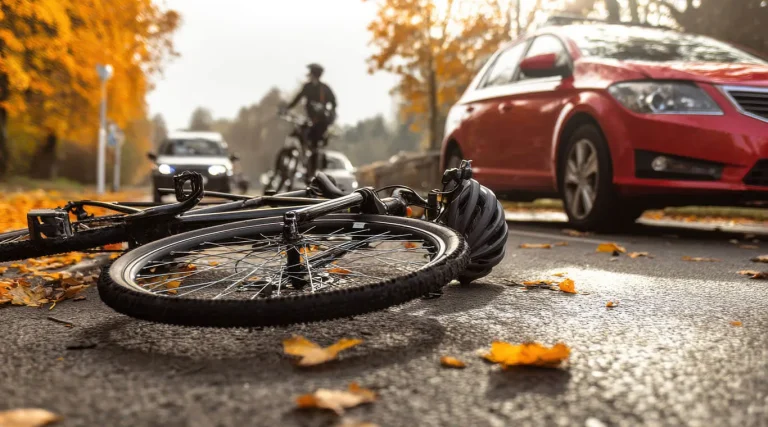 Fahrrad Gutachten – verunfalltes Fahrrad liegt auf der Straße nach Kollision mit Auto zur Schadensbewertung